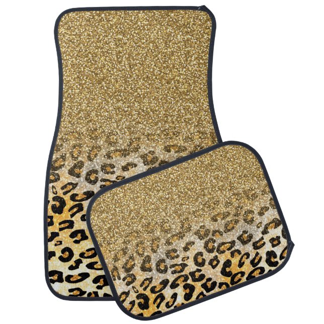  Modern Leopard Pattern Gold Glitter Ombre Car Mat (Set)