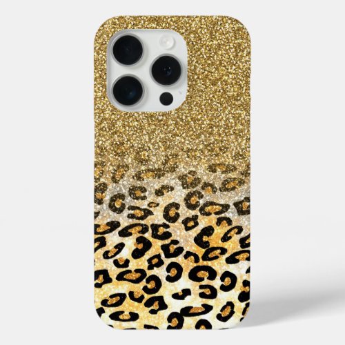  Modern Leopard Pattern Gold Glitter Ombre iPhone 15 Pro Case