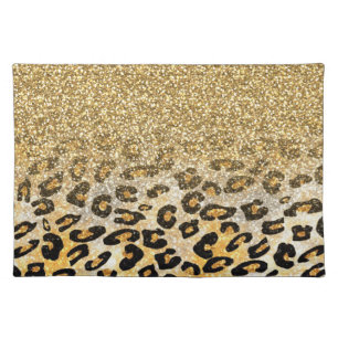 Modern Leopard Pattern Gold Glitter Ombre Placemat