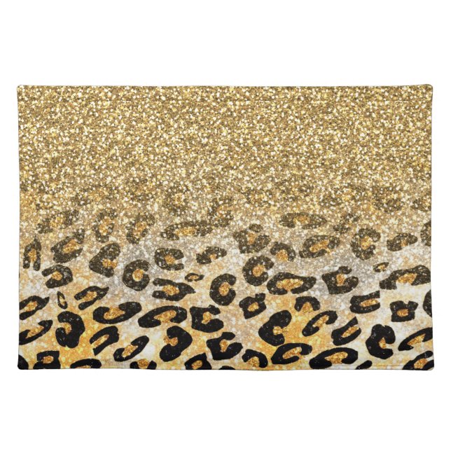  Modern Leopard Pattern Gold Glitter Ombre Placemat (Front)