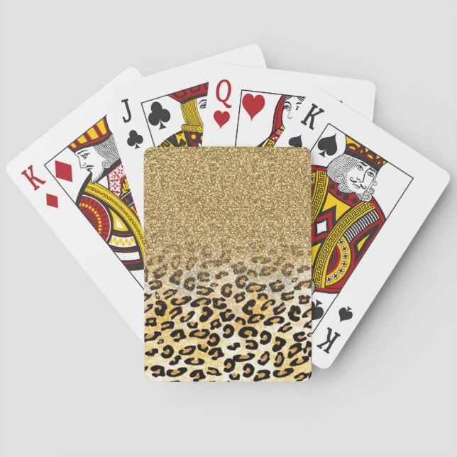  Modern Leopard Pattern Gold Glitter Ombre Poker Cards (Back)
