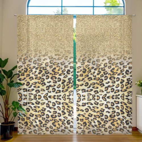 Modern Leopard Pattern Gold Glitter Ombre Sheer Curtains