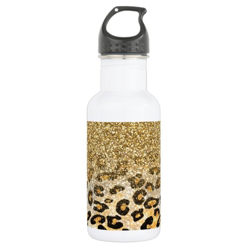  Modern Leopard Pattern Gold Glitter Ombre Stainless Steel Water Bottle