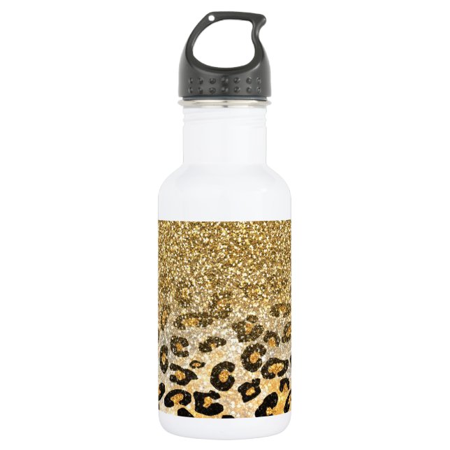  Modern Leopard Pattern Gold Glitter Ombre Stainless Steel Water Bottle (Front)