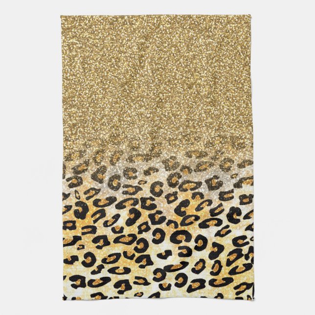  Modern Leopard Pattern Gold Glitter Ombre Towel (Vertical)