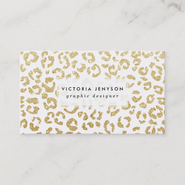 Modern leopard pattern luxury faux gold glitter business card (Front)