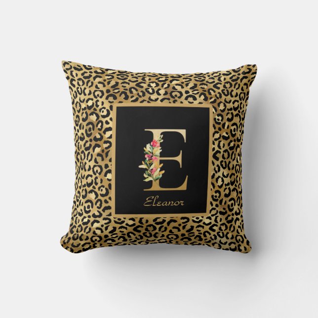 Modern Leopard Personalized Monogram E Initial Throw Pillow (Front)