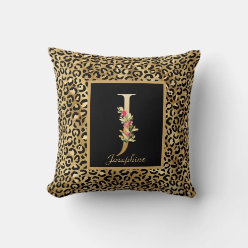 Modern Leopard Personalized Monogram J Initial Throw Pillow