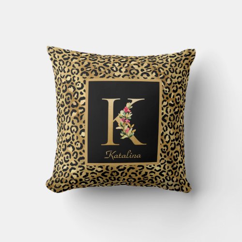 Modern Leopard Personalized Monogram K Initial Throw Pillow