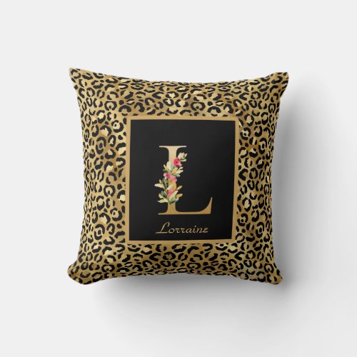 Modern Leopard Personalized Monogram L Initial Throw Pillow