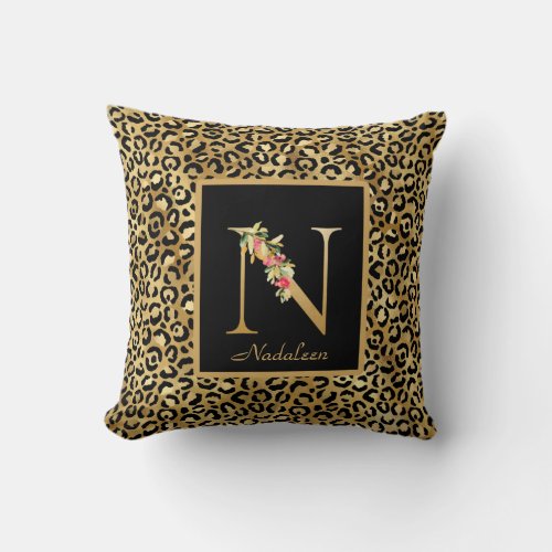Modern Leopard Personalized Monogram N Initial Throw Pillow
