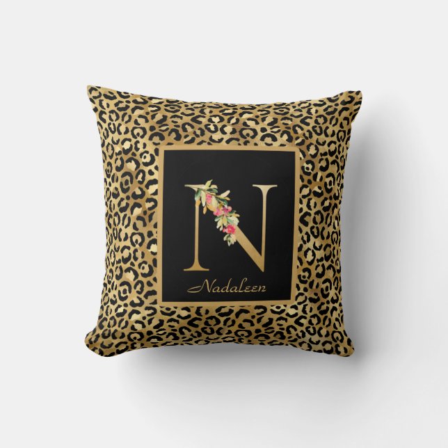 Modern Leopard Personalized Monogram N Initial Throw Pillow (Front)