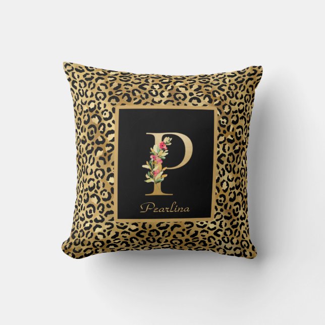 Modern Leopard Personalized Monogram P Initial Throw Pillow (Front)