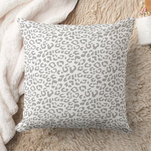 Modern Leopard Pewter Gray Animal Print Pattern Throw Pillow