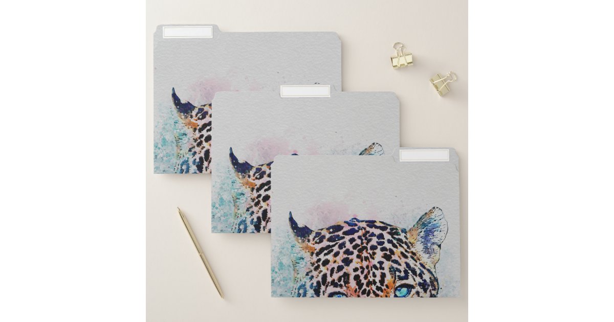 Modern Leopard Portrait Colorful Painting File Folder | Zazzle