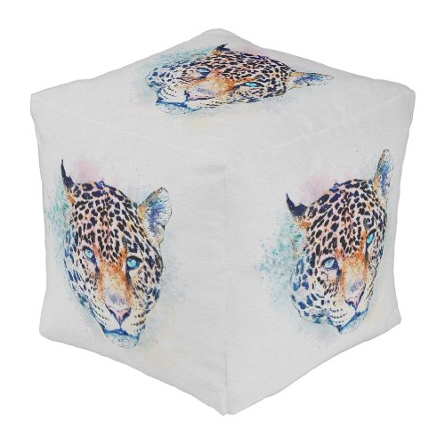 Modern Leopard Portrait Colorful Painting Pouf