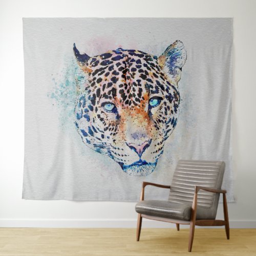 Modern Leopard Portrait Colorful Painting Tapestry