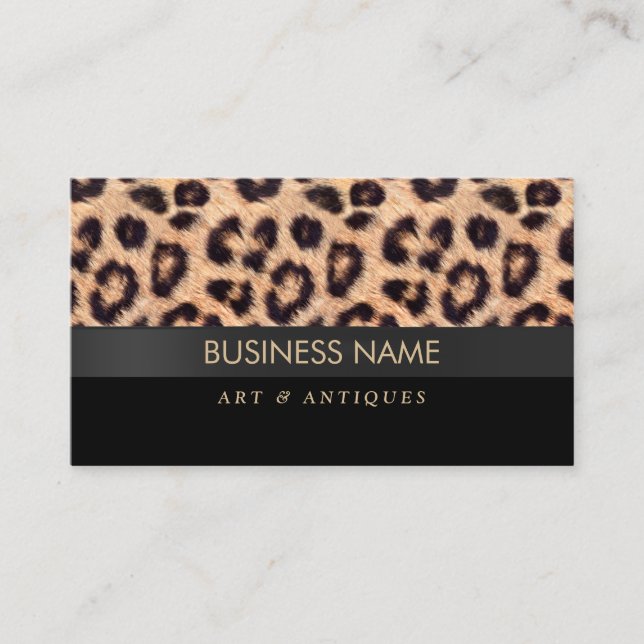 Modern Leopard Print Art & Antique Dealer Business Card (Front)