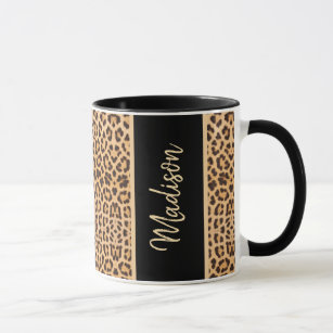 Modern Leopard Print Black Personalized Mug