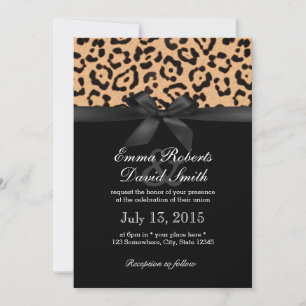 Modern Leopard Print Black Ribbon Wedding Invitation