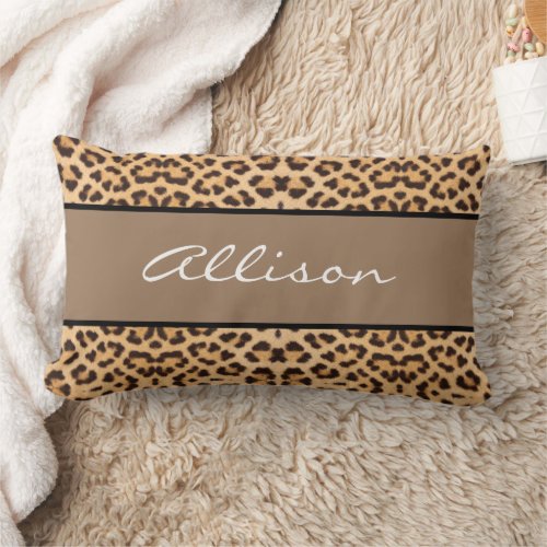 Modern Leopard Print Brown Black Chic Personalized Lumbar Pillow