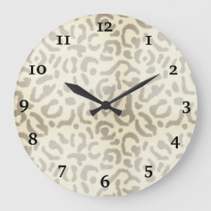 Modern Leopard Print Chic Khaki Brown Cheetah Large Clock
