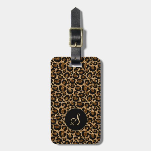 Modern Leopard print glitters  custom monogram Luggage Tag