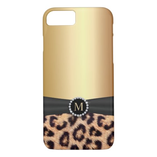 Modern Leopard Print Gold Monogram iPhone 7 Case