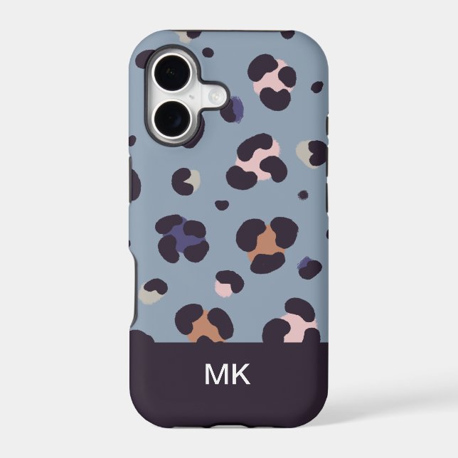 Modern Leopard Print Monogram Initial iPhone Case (Back)