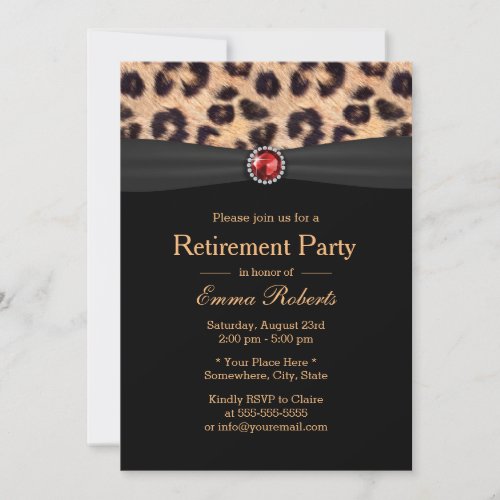Modern Leopard Print  Ruby Gems Retirement Party Invitation