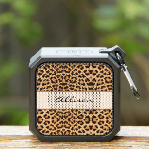 Modern Leopard Print Script Personalized Bluetooth Speaker