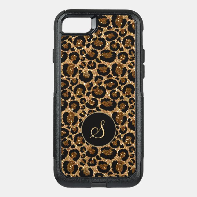Modern leopard print with glitters otterbox iPhone case (Back)