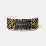 Modern Leopard Skin Pattern Pet Dog Bowl<br><div class="desc">This cool and modern pet bowl has a leopard skin pattern with a black badge where you can customize this dog bowl with your pet's name. It's the perfect gift for your favorite fur baby cat or dog.</div>