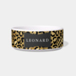 Modern Leopard Skin Pattern Pet Dog Bowl<br><div class="desc">This cool and modern pet bowl has a leopard skin pattern with a black badge where you can customize this dog bowl with your pet's name. It's the perfect gift for your favorite fur baby cat or dog.</div>