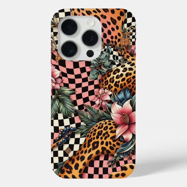 Modern Leopard & Tropical Floral Phone Case - Pink (Back)