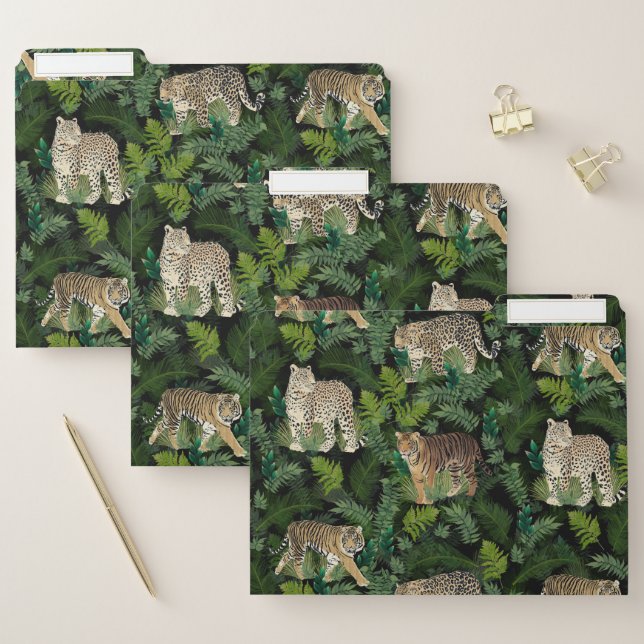 Modern Leopards Tigers Jungle Plants Black Design File Folder (Set)