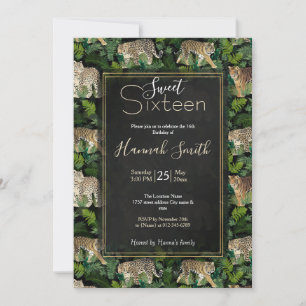 Modern Leopards Tigers Jungle Plants Black Design Invitation