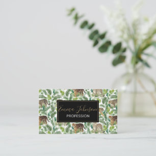 Modern Leopards Tigers Jungle Plants Business Card