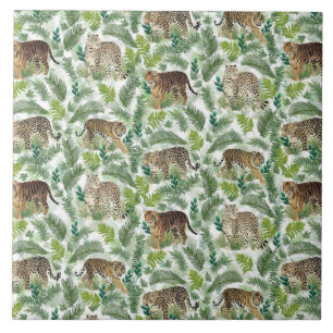 Modern Leopards Tigers Jungle Plants Ceramic Tile