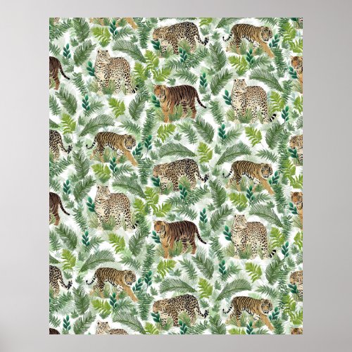 Modern Leopards Tigers Jungle Plants Poster