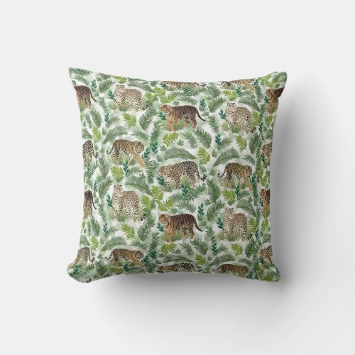 Modern Leopards Tigers Jungle Plants Throw Pillow