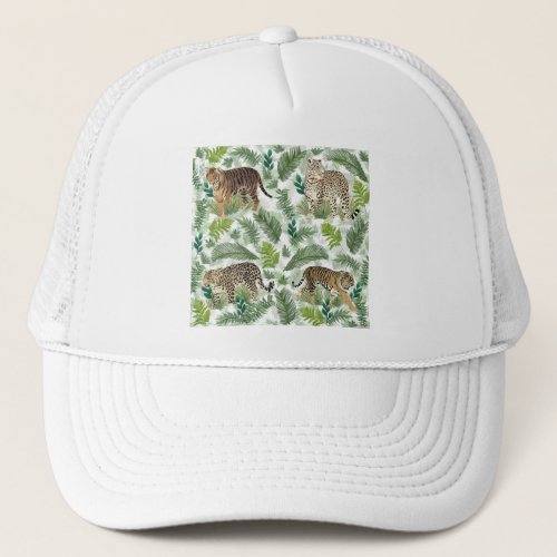 Modern Leopards Tigers Jungle Plants Trucker Hat