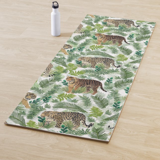 Modern Leopards Tigers Jungle Plants Yoga Mat (In Situ)