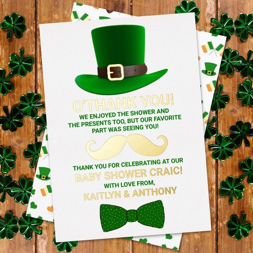 Modern Leprechaun St Patricks Day Baby Shower Foil Invitation