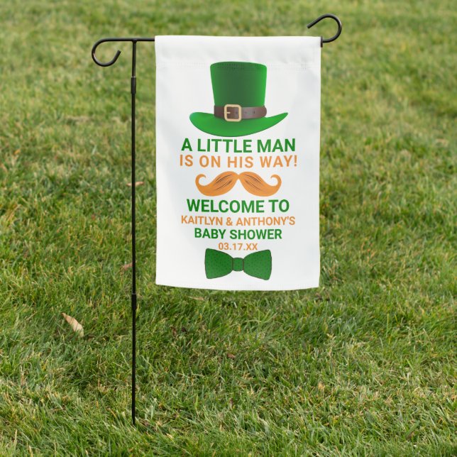 Modern Leprechaun St. Patrick's Day Baby Shower Garden Flag (In SItu)
