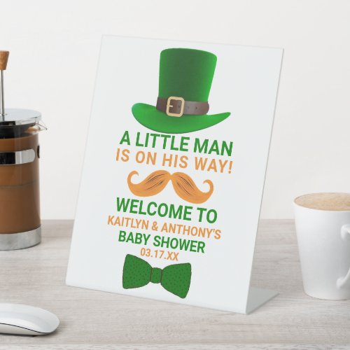 Modern Leprechaun St Patricks Day Baby Shower Pedestal Sign