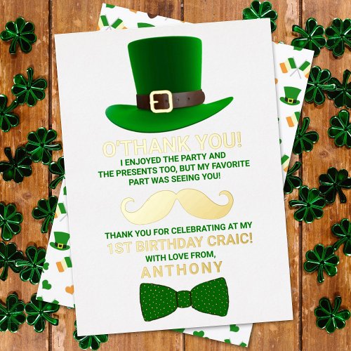 Modern Leprechaun St Patricks Day Birthday Real Foil Invitation