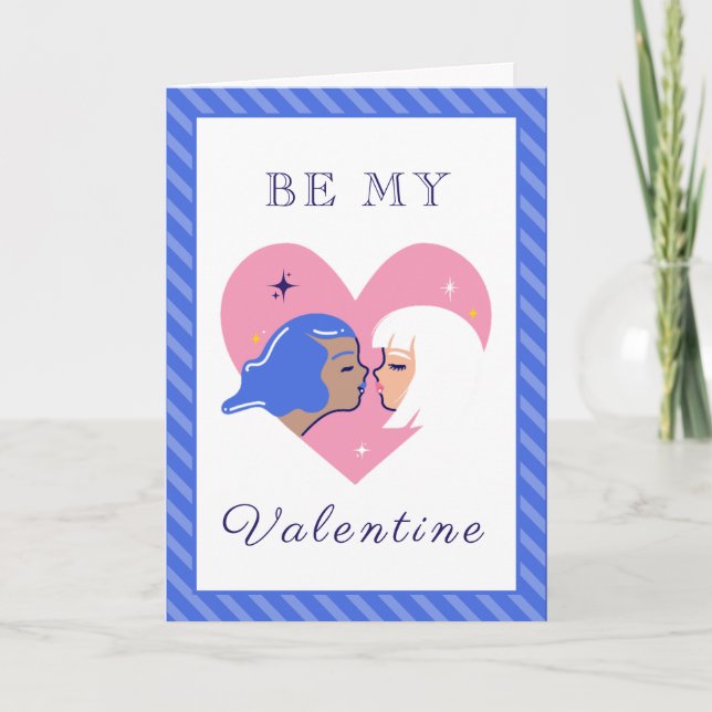 Modern Lesbian Couple LGBTQ Valentine's Day Cute   Holiday Card (Front)