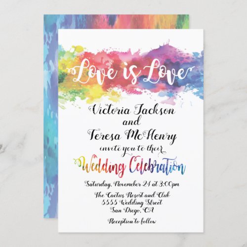 Modern Lesbian Gay Watercolor Wedding Invitation