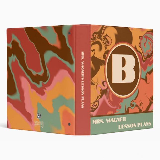 Modern Lesson Plan Abstract Name Initial Teacher  3 Ring Binder (Background)